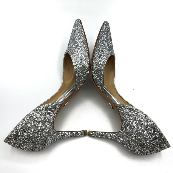 Badgley Mischka Glitter Daisy II Heels Women’s Size 6 Silver Wedding Stiletto Pu - Picture 3 of 11